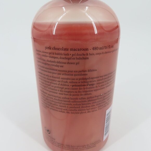Philosophy Pink Chocolate Macaroon Shampoo Shower Gel Bubble Bath 16oz USED - Picture 6 of 10